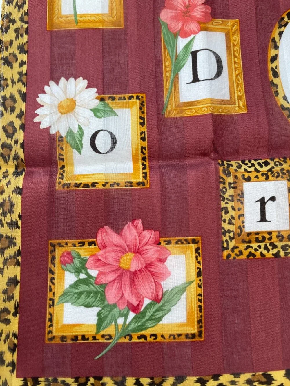 NWOT Vintage Christian Dior Floral Leopard Frame Cotton Scarf 19